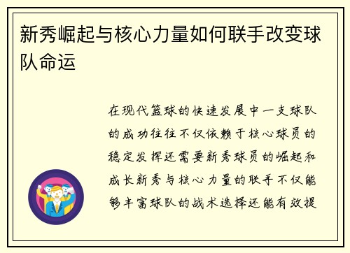 新秀崛起与核心力量如何联手改变球队命运